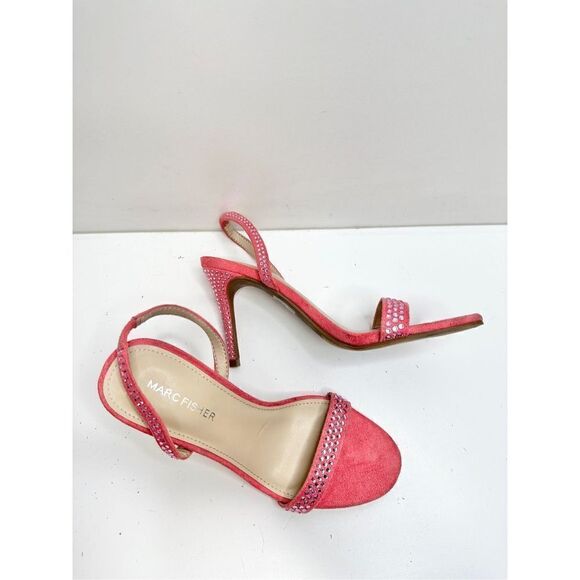 Marc Fisher Sandals Womens 7.5 Pink Open Toe Slingback Heels Rhinestone Accent - Picture 8 of 9